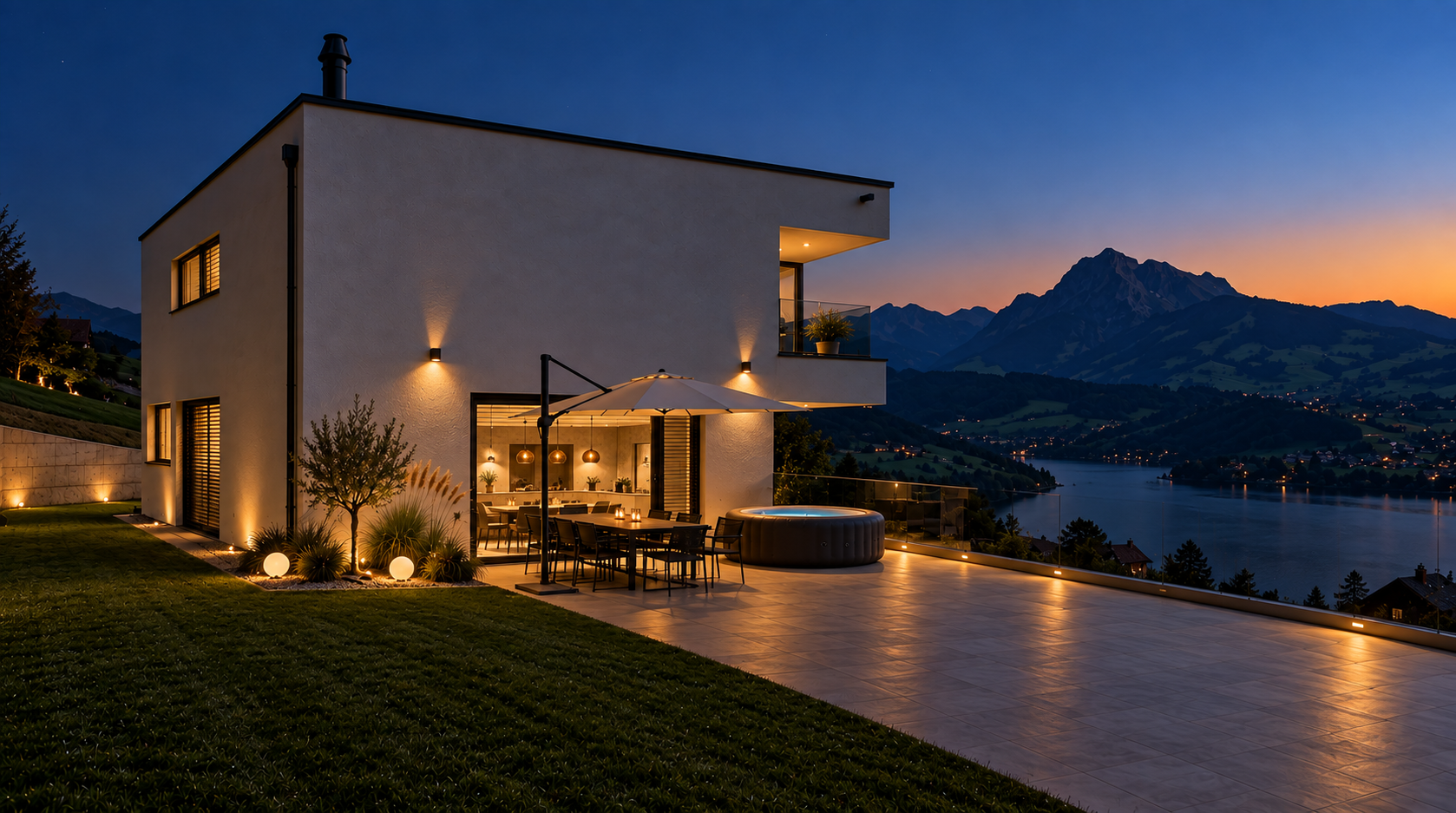 Maison moderne avec vue sur le Moléson et le lac de la Gruyère